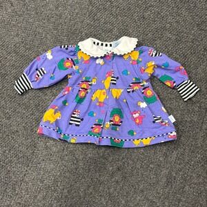 Vintage First Moments Baby Dress 6-9 Months Purple Animal Print Noahs Ark 90s